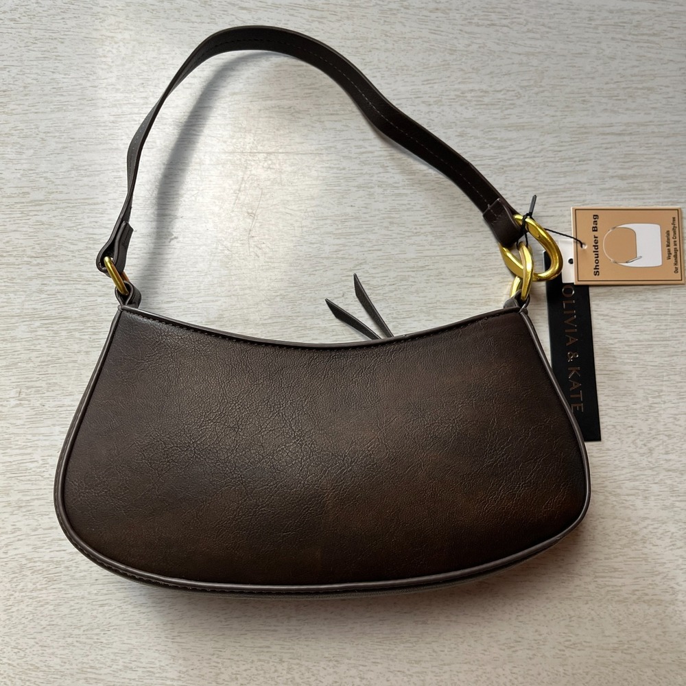 Olivia & Kate Shoulder Bag Womens Brown Classic Adjustable Strap Zip Closure